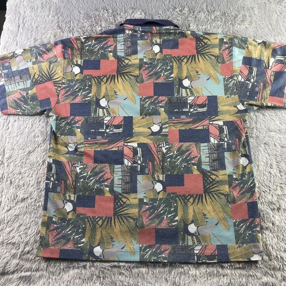 Vintage Allen Wah Polo Shirt Mens Large Red Blue Yellow Toucan All Over Print - Picture 9 of 10